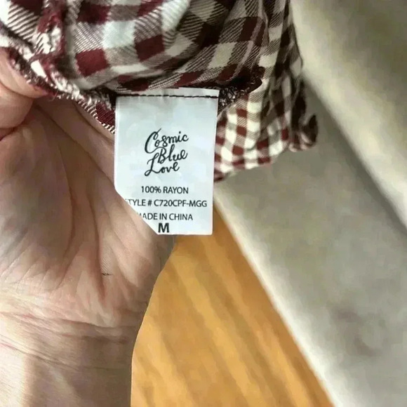 Size M Cosmic Blue Love burnt red checker down blouse - Picture 6 of 7